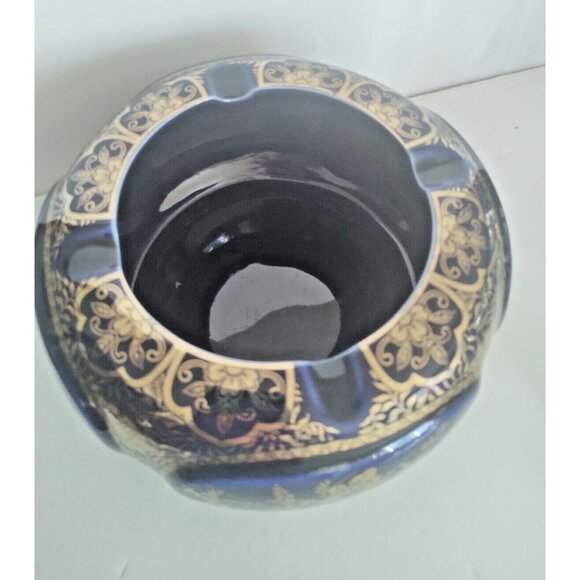 Large Vintage Andrea by Sadek Ceramic Gold & Blue Floral Ashtray 7" - Picture 4 of 16